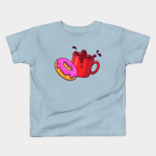 Donut And Coffee Cartoon Kids T-Shirt